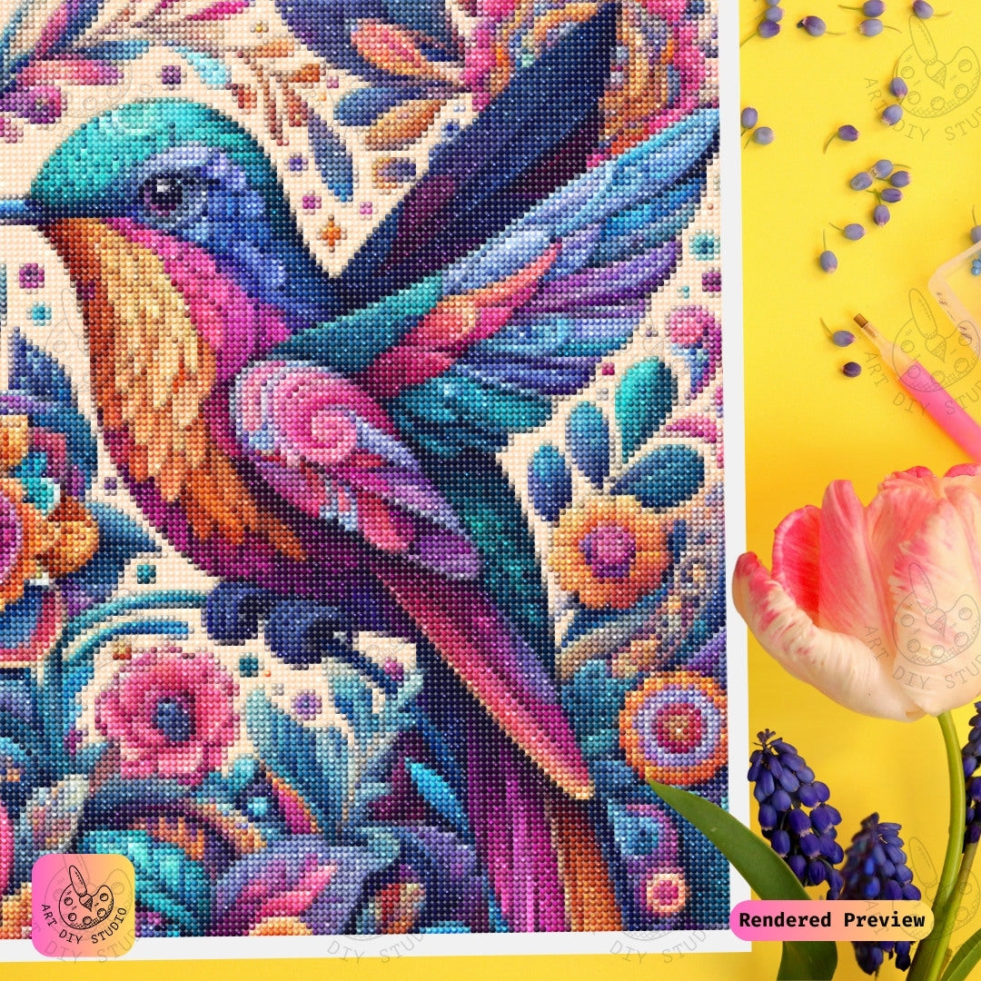 Artdiystudio Floral Hummingbird Bliss Diy Diamond Painting Kit A Vibrant Garden In Flight 3