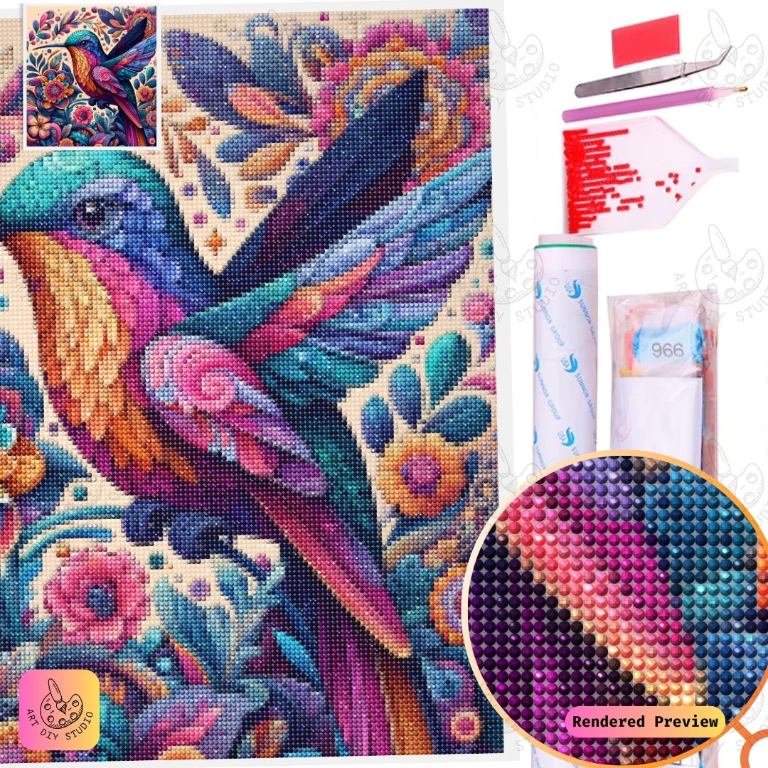 Artdiystudio Floral Hummingbird Bliss Diy Diamond Painting Kit A Vibrant Garden In Flight 5