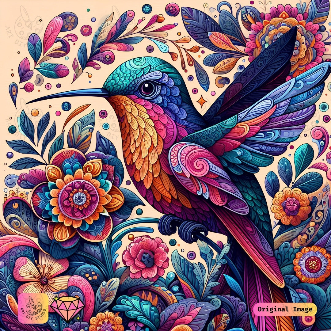 Artdiystudio Floral Hummingbird Bliss Diy Diamond Painting Kit A Vibrant Garden In Flight