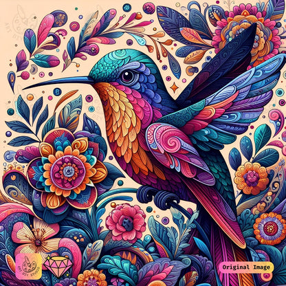 Artdiystudio Floral Hummingbird Bliss Diy Diamond Painting Kit A Vibrant Garden In Flight