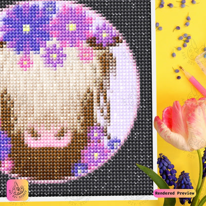 Artdiystudio Flower Crown Moo Diy Diamond Painting Kit A Whimsical Floral Delight 3