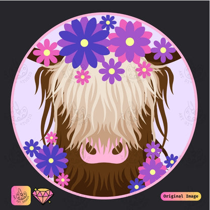 Artdiystudio Flower Crown Moo Diy Diamond Painting Kit A Whimsical Floral Delight