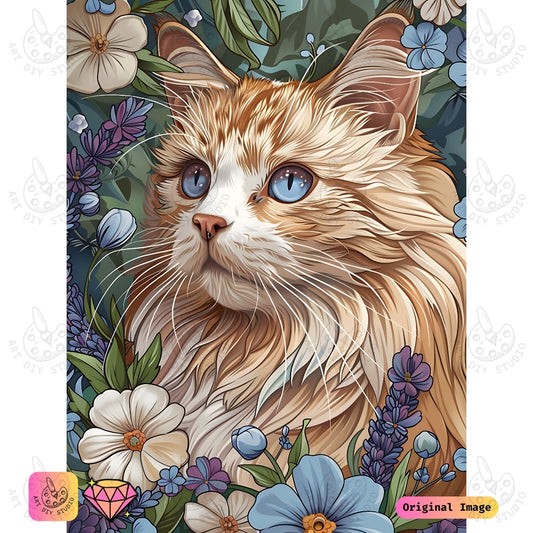 Artdiystudio Fluffy Blossom Paws Diy Diamond Painting Kit A Feline In A Floral Dream