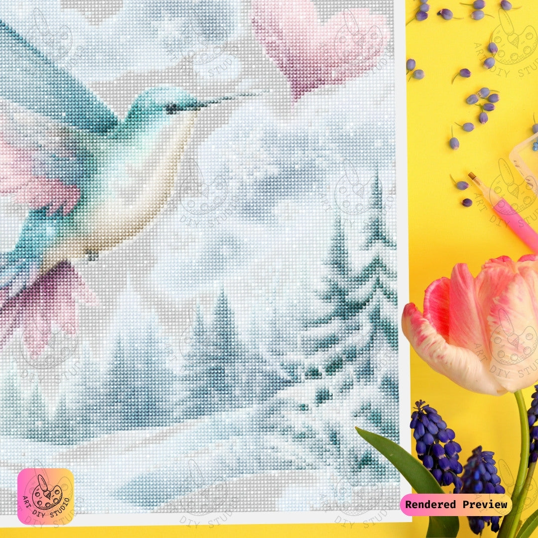 Artdiystudio Frosted Love Hummingbird Diy Diamond Painting Kit Winters Heart In Flight 3