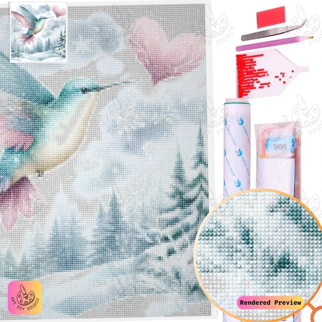 Artdiystudio Frosted Love Hummingbird Diy Diamond Painting Kit Winters Heart In Flight 5
