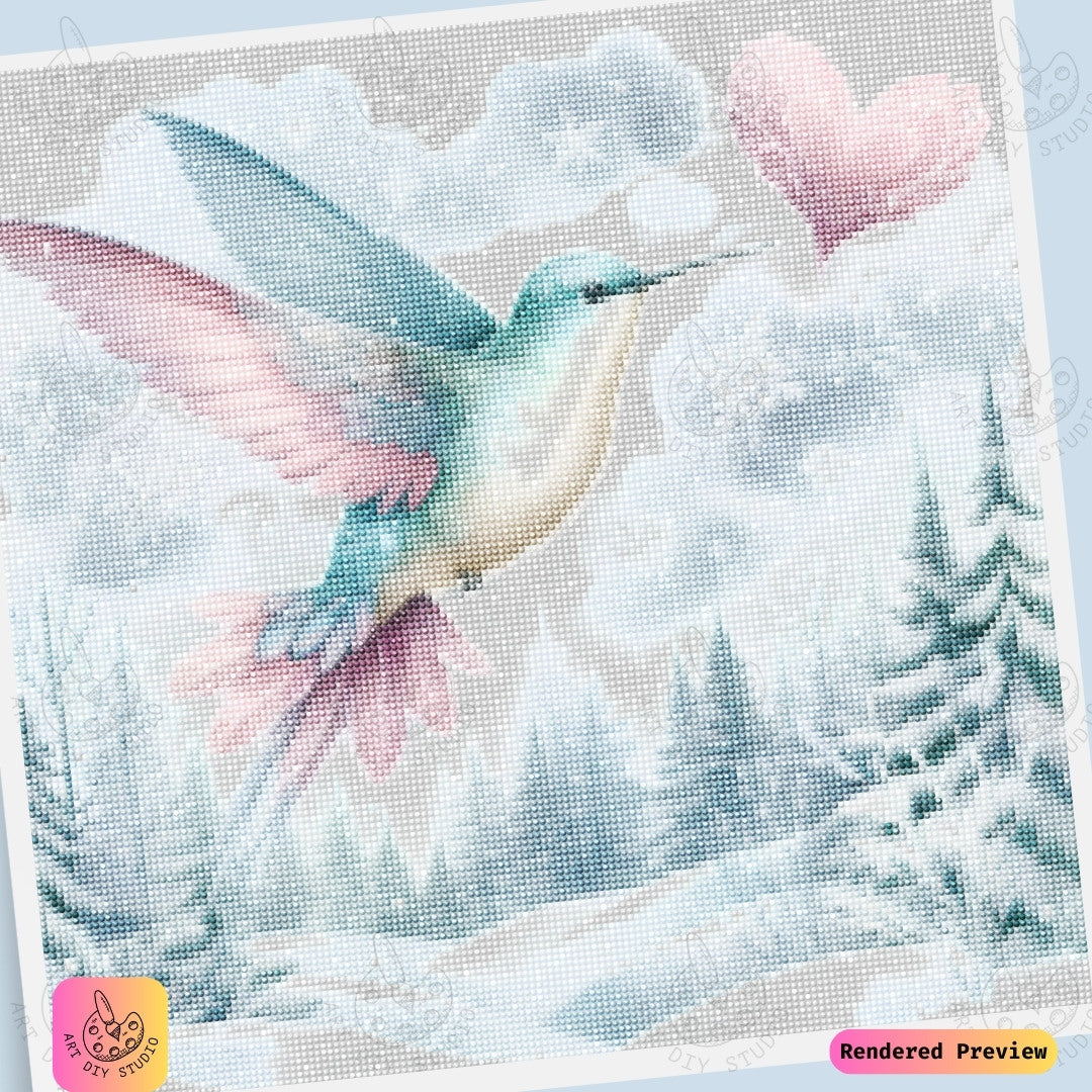 Artdiystudio Frosted Love Hummingbird Diy Diamond Painting Kit Winters Heart In Flight 6
