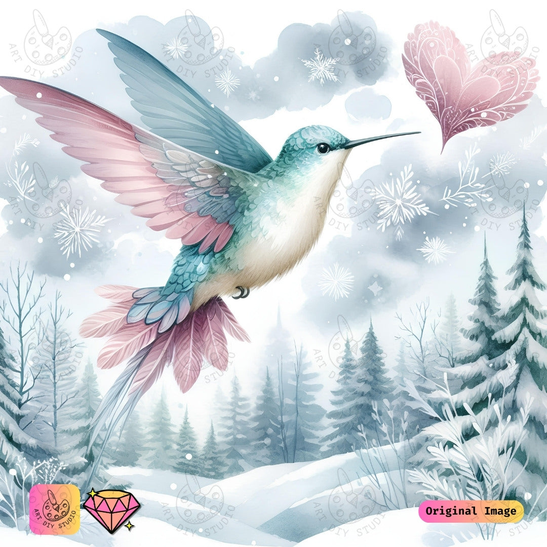 Artdiystudio Frosted Love Hummingbird Diy Diamond Painting Kit Winters Heart In Flight