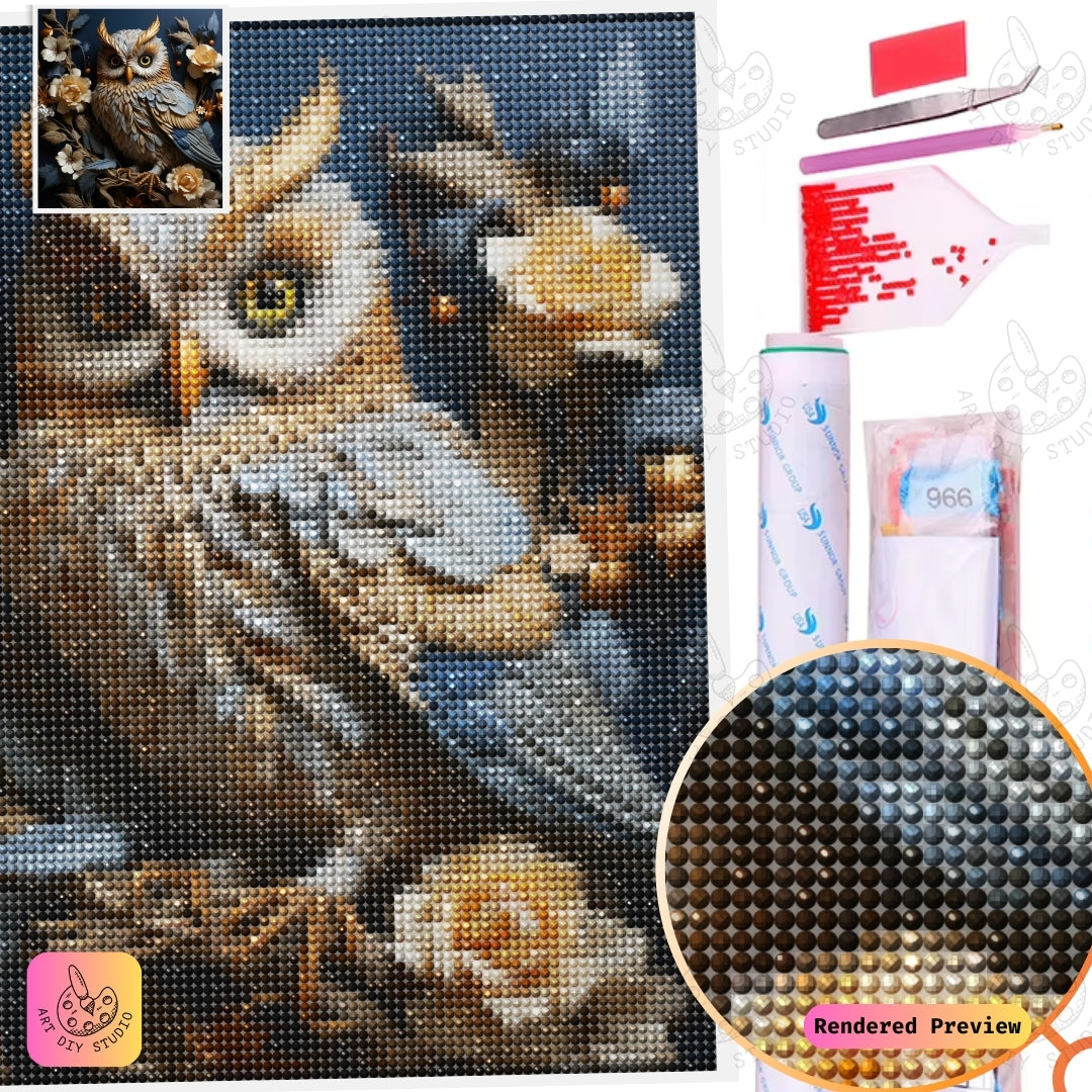 Artdiystudio Golden Bloom Owl Diy Diamond Painting Kit A Luxurious Nature Masterpiece 5