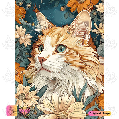 Artdiystudio Golden Feline Meadow Diy Diamond Painting Kit A Serene Artistic Masterpiece