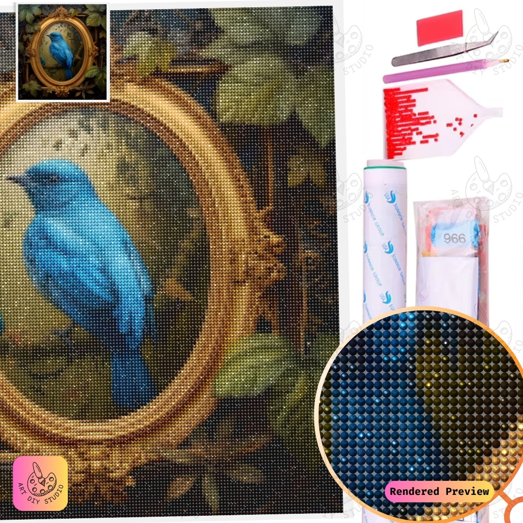Artdiystudio Golden Frame Bluebird Diy Diamond Painting Kit A Harmony Of Elegance And Nature 2