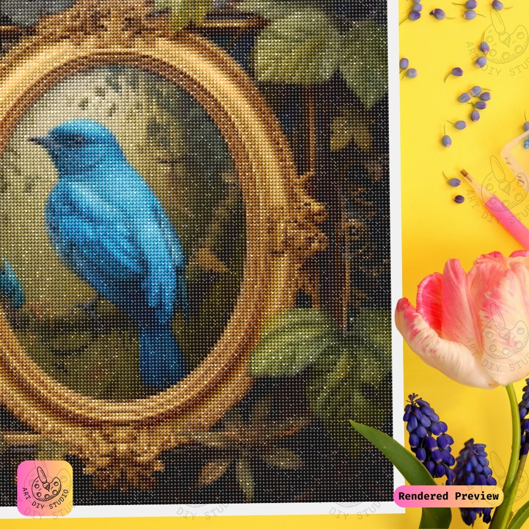 Artdiystudio Golden Frame Bluebird Diy Diamond Painting Kit A Harmony Of Elegance And Nature 4