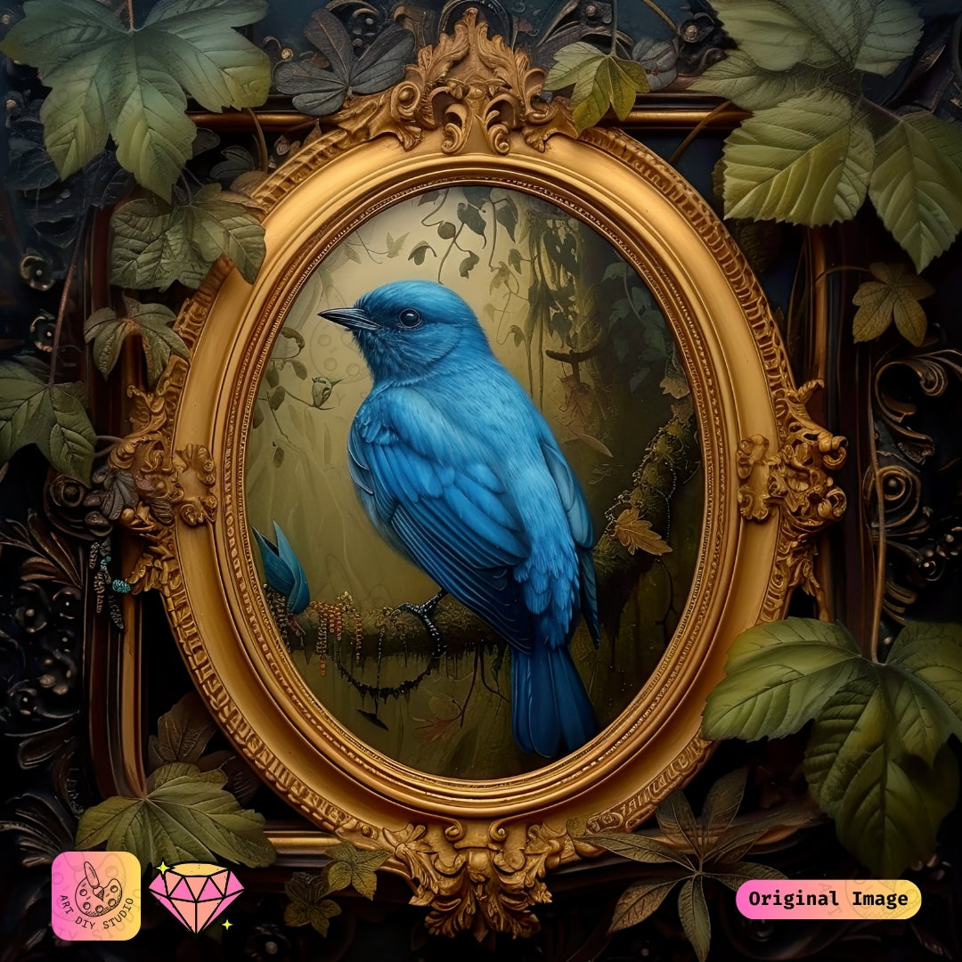 Artdiystudio Golden Frame Bluebird Diy Diamond Painting Kit A Harmony Of Elegance And Nature 6