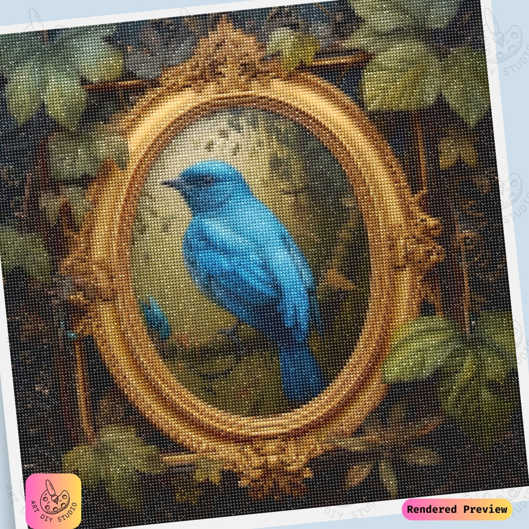 Artdiystudio Golden Frame Bluebird Diy Diamond Painting Kit A Harmony Of Elegance And Nature