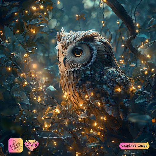 Artdiystudio Golden Glow Owl Diy Diamond Painting Kit Natures Enchantment In Light