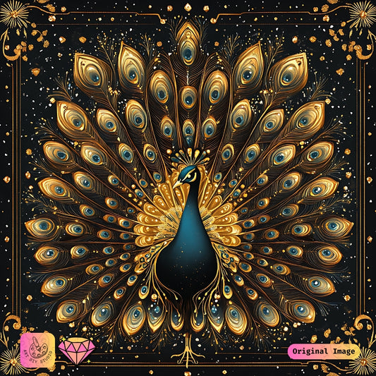 Artdiystudio Golden Peacock Glory Diy Diamond Painting Kit A Bold Masterpiece Of Elegance 6