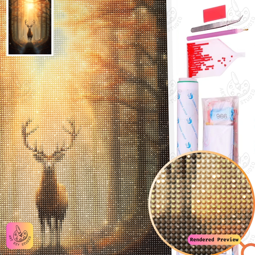 Artdiystudio Golden Stags Blessing Diy Diamond Painting Kit A Mystical Journey Through The Forest 2