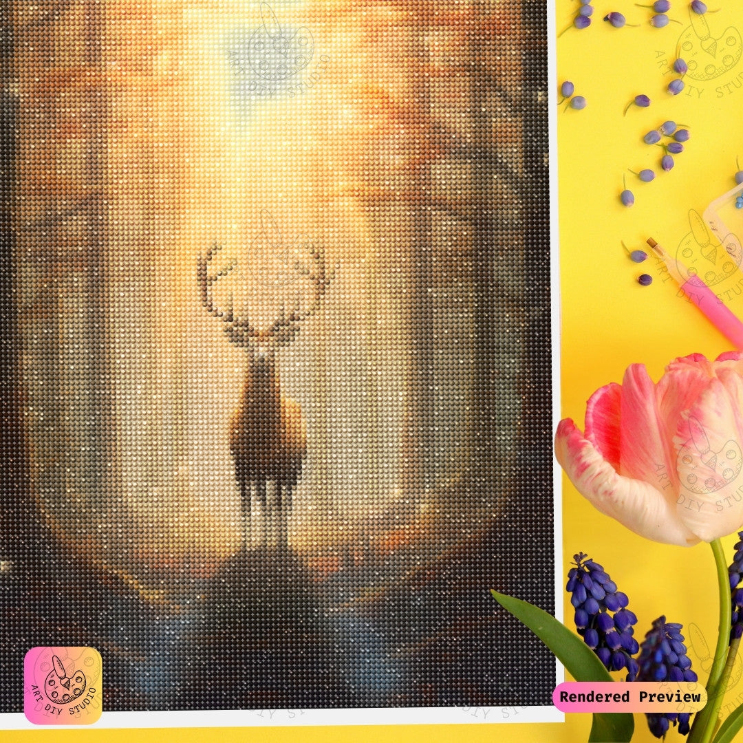 Artdiystudio Golden Stags Blessing Diy Diamond Painting Kit A Mystical Journey Through The Forest 4
