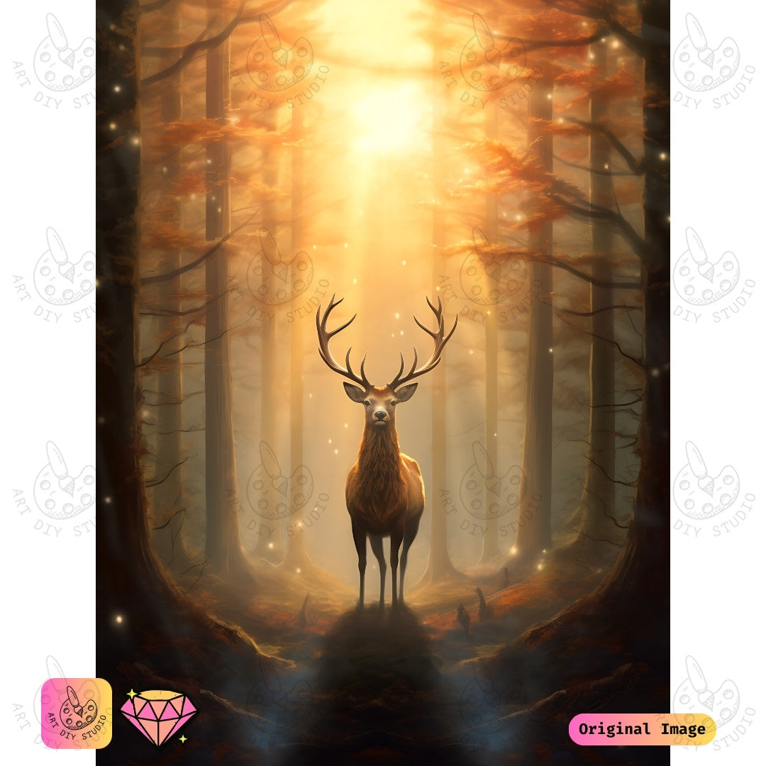 Artdiystudio Golden Stags Blessing Diy Diamond Painting Kit A Mystical Journey Through The Forest 6
