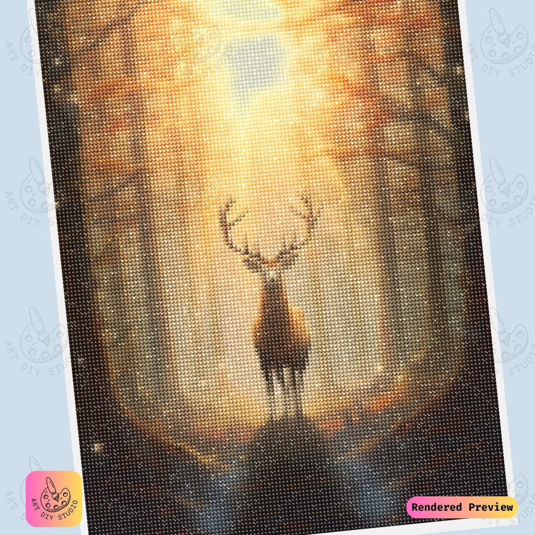 Artdiystudio Golden Stags Blessing Diy Diamond Painting Kit A Mystical Journey Through The Forest