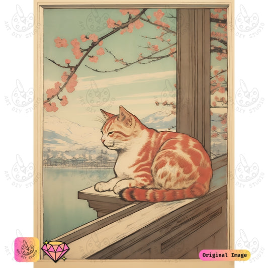 Artdiystudio Golden Whiskers In Bloom Diy Diamond Painting Kit A Serene Cat In Spring