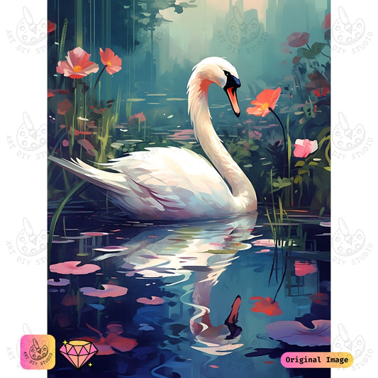 Artdiystudio Graceful Swan Reflections Diy Diamond Painting Kit A Masterpiece Of Natural Elegance