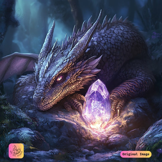 Artdiystudio Guardian Of The Amethyst Diy Diamond Painting Kit A Mystical Treasure Awaits