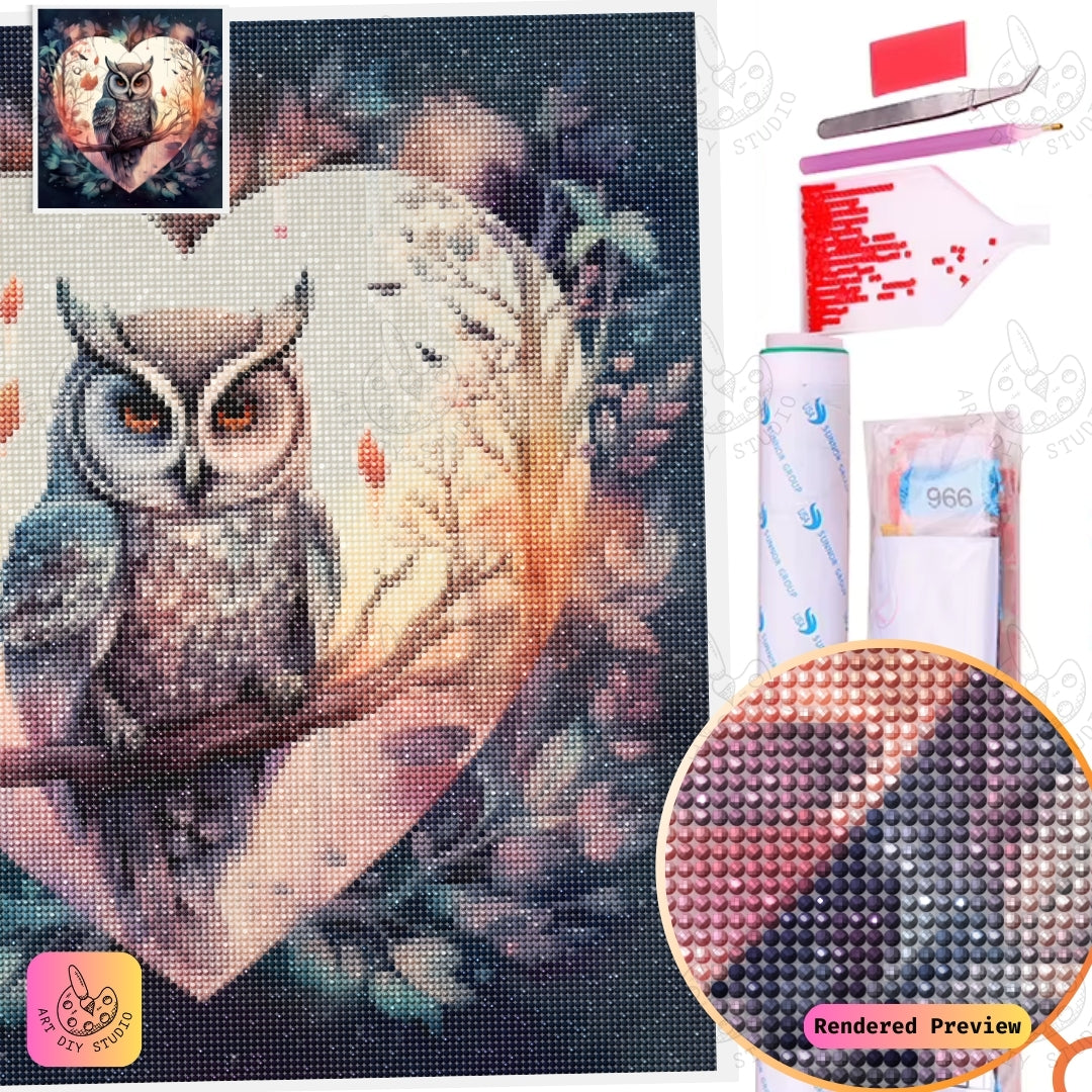 Artdiystudio Heart Of The Forest Owl Diy Diamond Painting Kit A Whimsical Romantic Scene 5