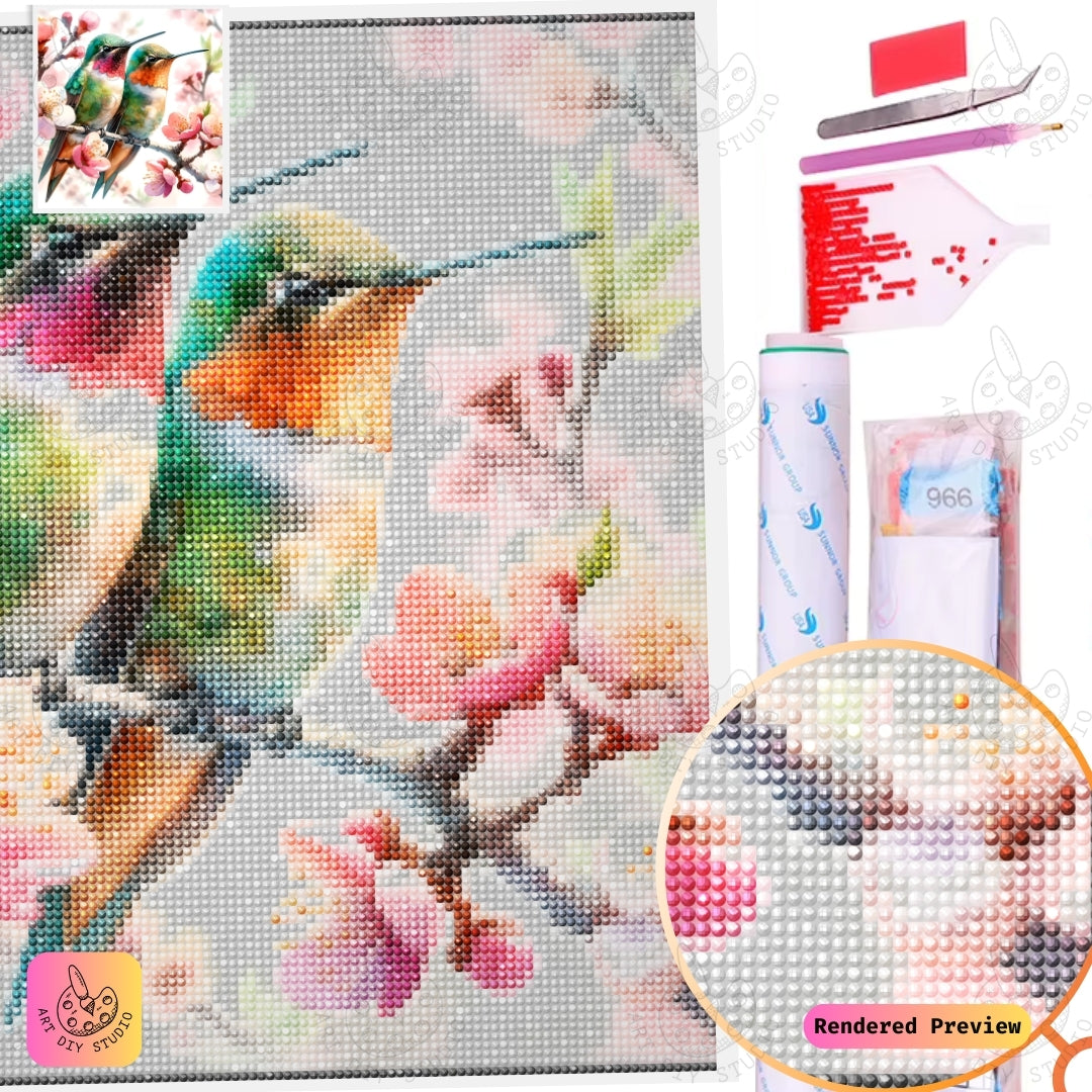 Artdiystudio Hummingbird Duo In Spring Blossoms Diy Diamond Painting Kit A Symphony Of Color And Life 2