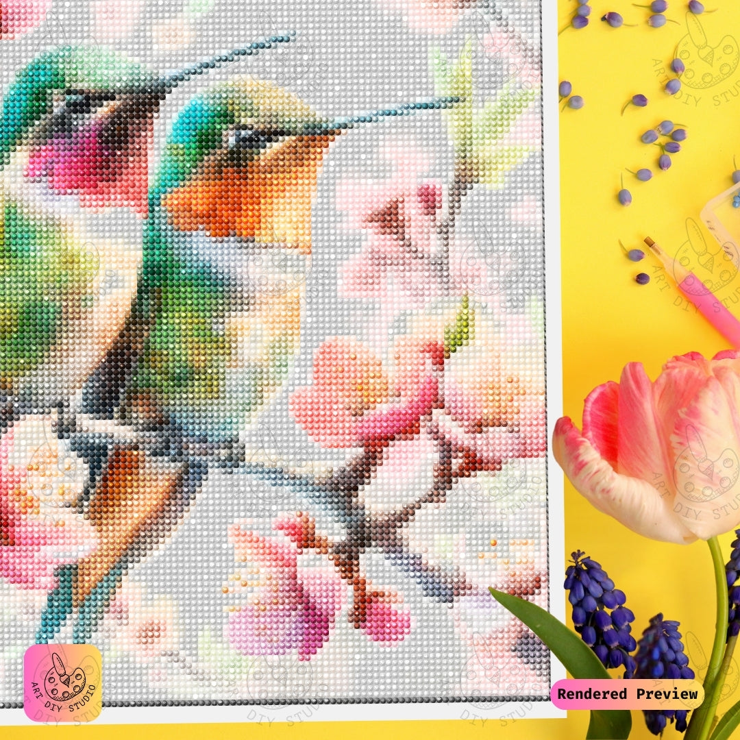 Artdiystudio Hummingbird Duo In Spring Blossoms Diy Diamond Painting Kit A Symphony Of Color And Life 4