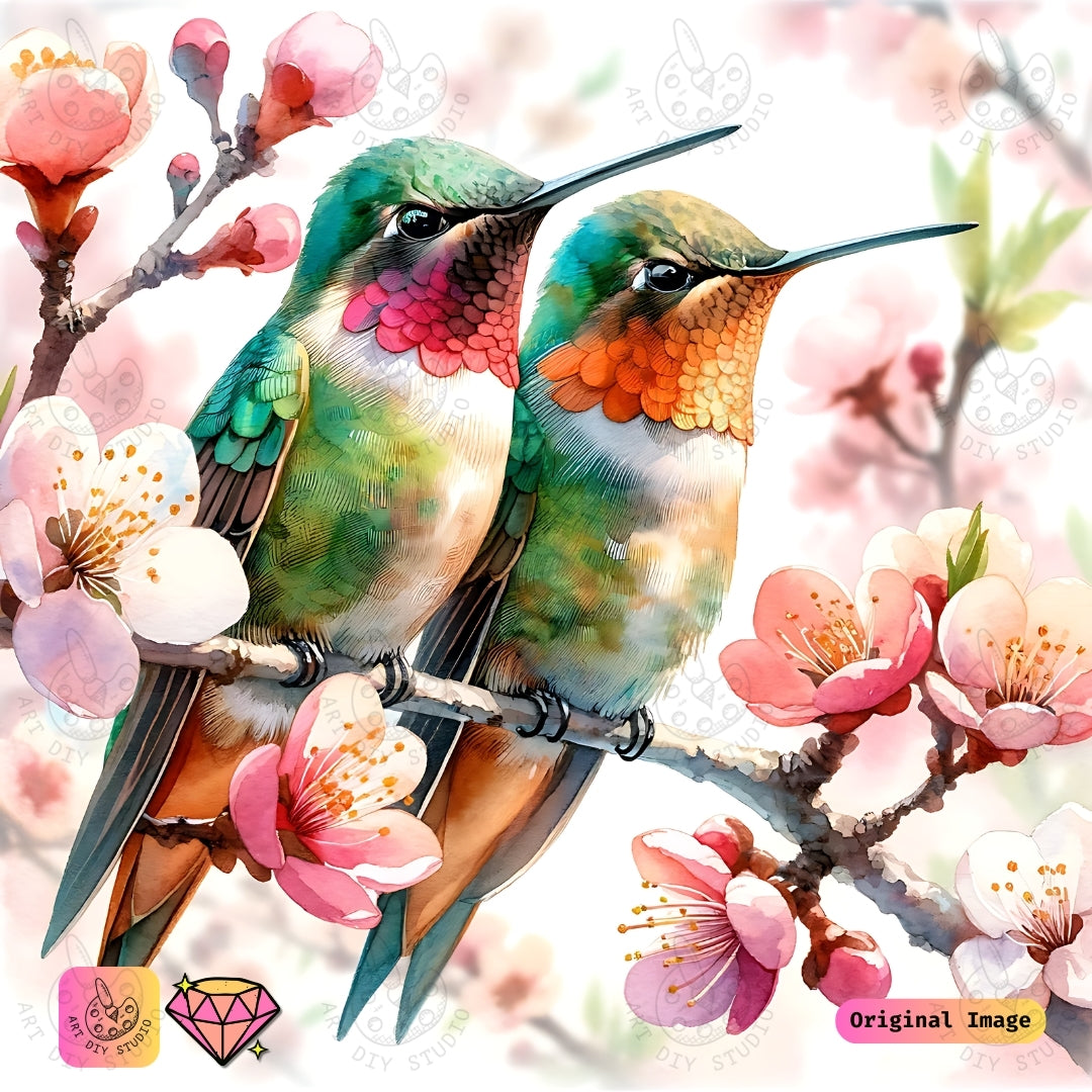 Artdiystudio Hummingbird Duo In Spring Blossoms Diy Diamond Painting Kit A Symphony Of Color And Life 6