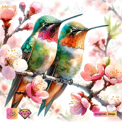Artdiystudio Hummingbird Duo In Spring Blossoms Diy Diamond Painting Kit A Symphony Of Color And Life 6