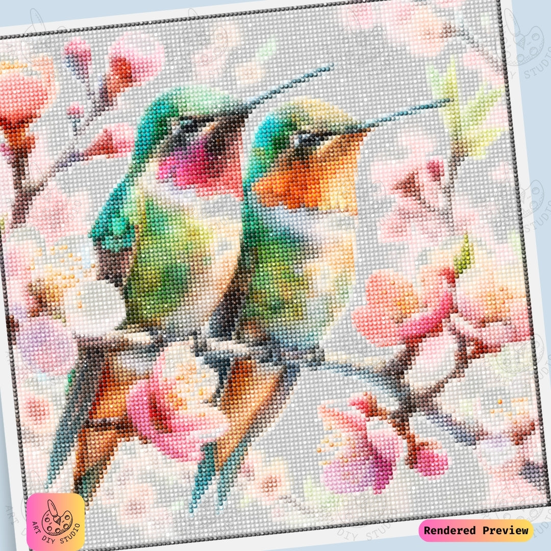 Artdiystudio Hummingbird Duo In Spring Blossoms Diy Diamond Painting Kit A Symphony Of Color And Life