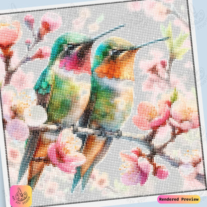 Artdiystudio Hummingbird Duo In Spring Blossoms Diy Diamond Painting Kit A Symphony Of Color And Life