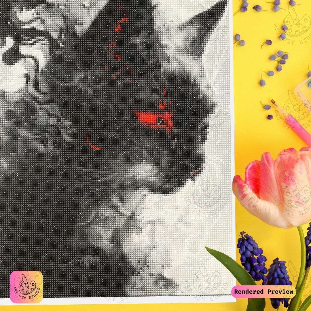 Artdiystudio Inferno Eyes Diy Diamond Painting Kit A Fiery Feline In The Mist 3
