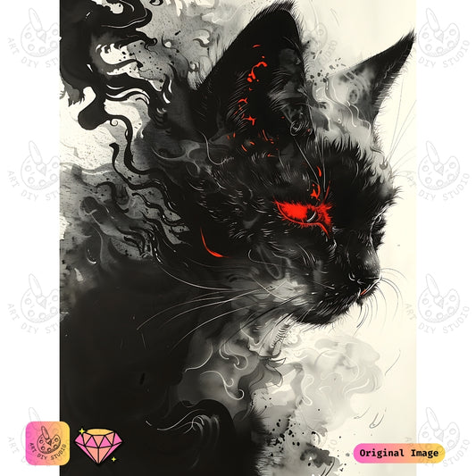 Artdiystudio Inferno Eyes Diy Diamond Painting Kit A Fiery Feline In The Mist