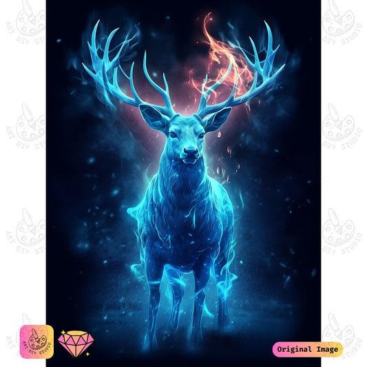 Artdiystudio Inferno Stags Blaze Diy Diamond Painting Kit A Fiery Journey Through The Mystical Forest 6