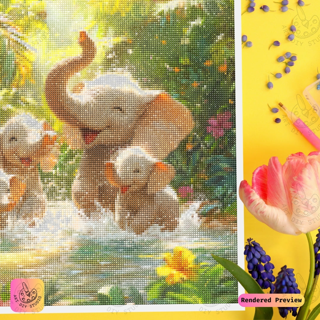 Artdiystudio Jungle Elephant Frolic Diy Diamond Painting Kit A Celebration Of Family Joy 3