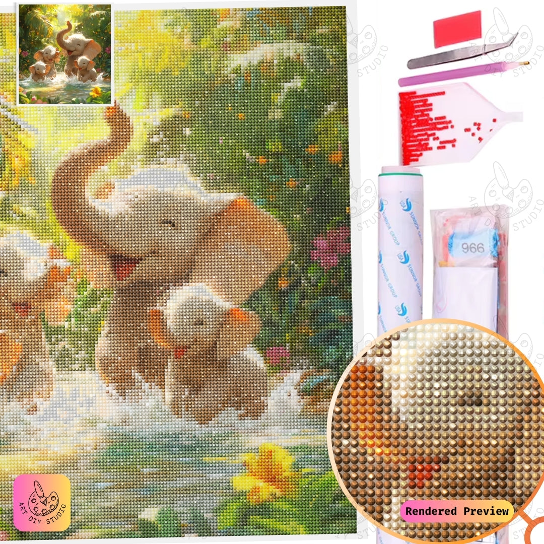 Artdiystudio Jungle Elephant Frolic Diy Diamond Painting Kit A Celebration Of Family Joy 5