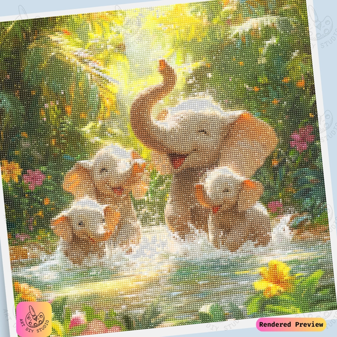 Artdiystudio Jungle Elephant Frolic Diy Diamond Painting Kit A Celebration Of Family Joy 6