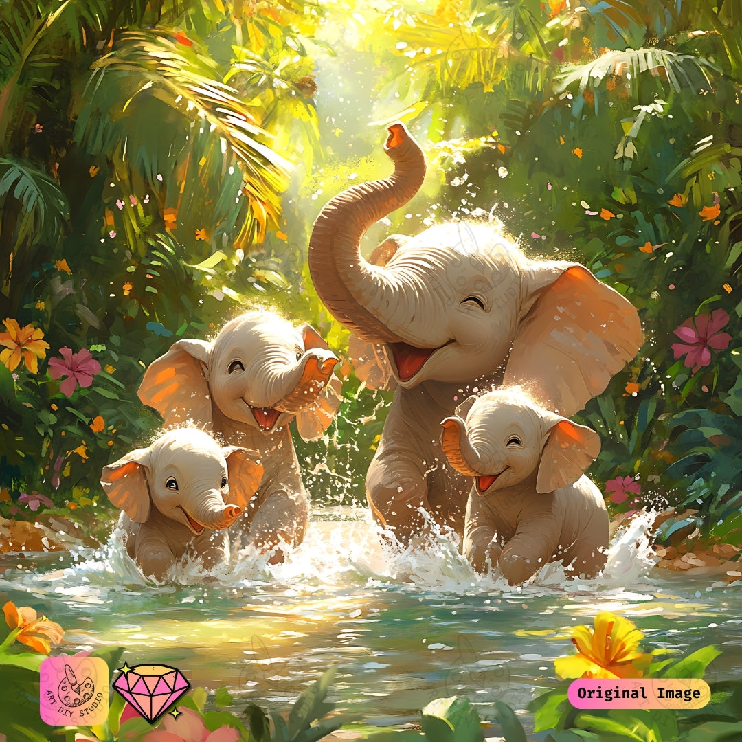 Artdiystudio Jungle Elephant Frolic Diy Diamond Painting Kit A Celebration Of Family Joy