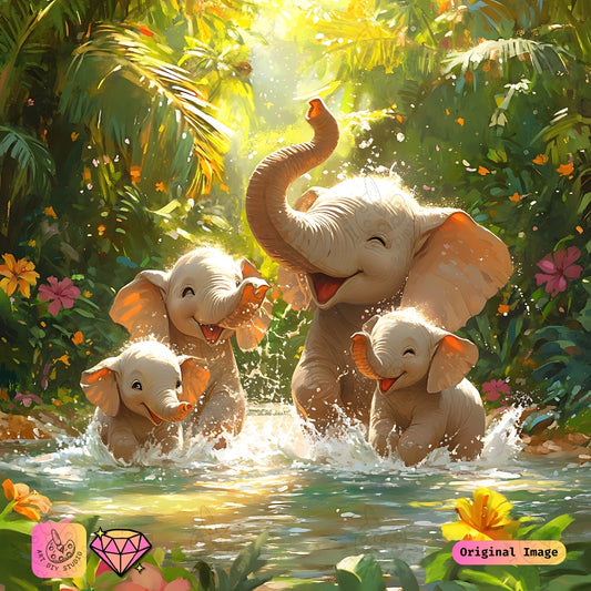 Artdiystudio Jungle Elephant Frolic Diy Diamond Painting Kit A Celebration Of Family Joy
