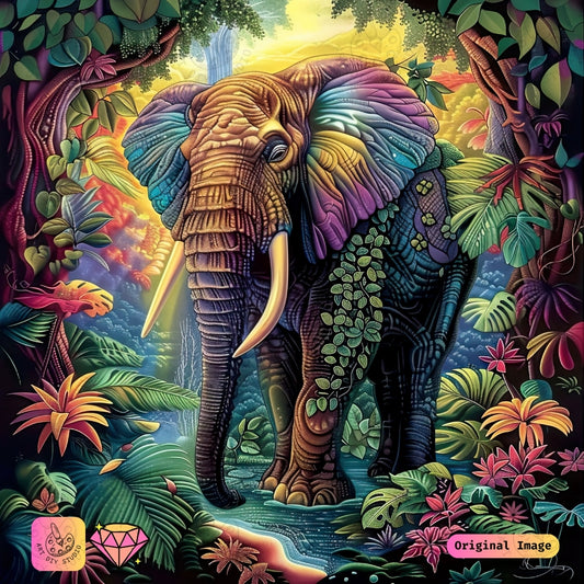 Artdiystudio Jungle Majesty Elephant Diy Diamond Painting Kit A Vibrant Wildlife Adventure