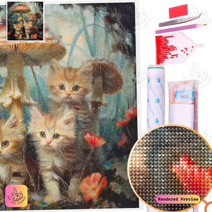 Artdiystudio Kittens In Mushroom Hollow Diy Diamond Painting Kit A Playful Woodland Adventure 5