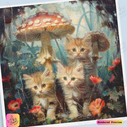 Artdiystudio Kittens In Mushroom Hollow Diy Diamond Painting Kit A Playful Woodland Adventure 6