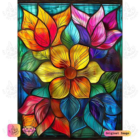 Artdiystudio Luminous Floral Glass Diy Diamond Painting Kit A Bold Artistic Masterpiece