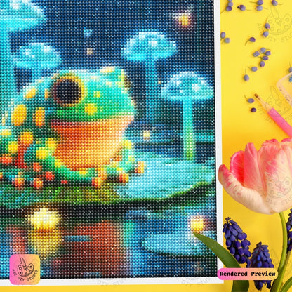 Artdiystudio Luminous Pond Frog Diy Diamond Painting Kit A Whimsical Glow In Nature 3
