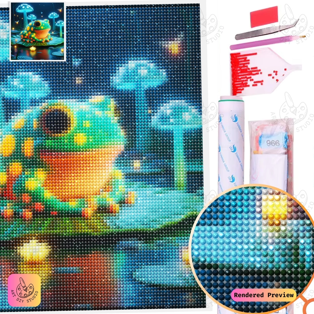 Artdiystudio Luminous Pond Frog Diy Diamond Painting Kit A Whimsical Glow In Nature 5