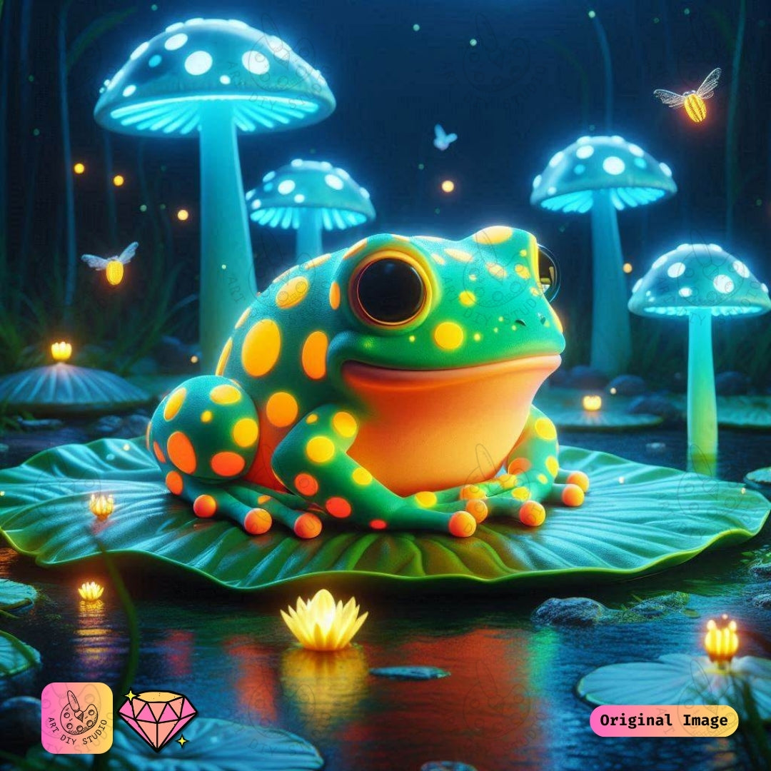 Artdiystudio Luminous Pond Frog Diy Diamond Painting Kit A Whimsical Glow In Nature