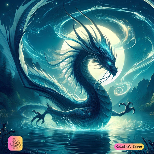 Artdiystudio Lunar Serpent Majesty Diy Diamond Painting Kit A Tranquil Fantasy Creation