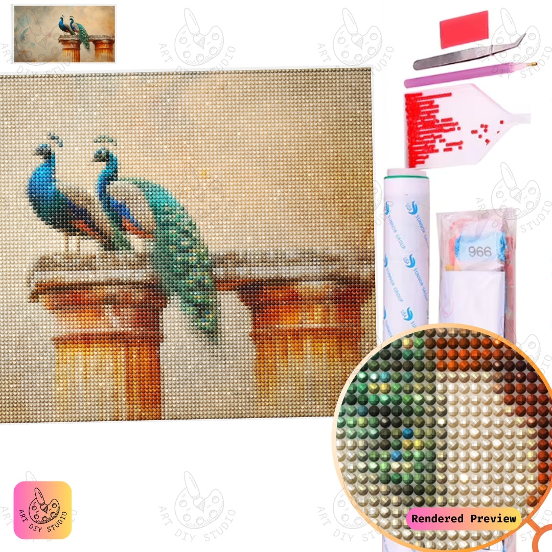Artdiystudio Majestic Peacock Pair Diy Diamond Painting Kit A Regal Masterpiece Of Timeless Elegance 2